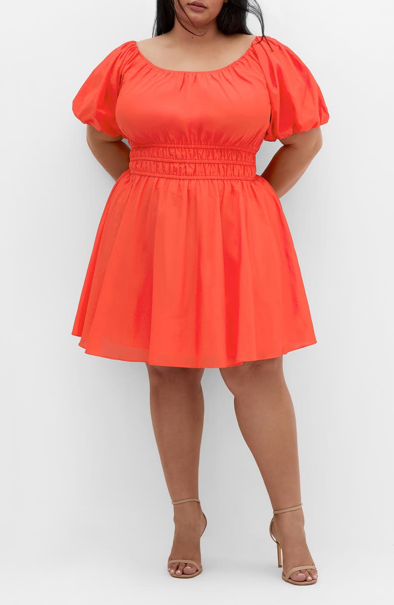 City Chic Lillian Puff Sleeve Cotton Fit & Flare Dress, Main, color,