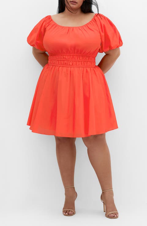 Lillian Puff Sleeve Cotton Fit & Flare Dress (Plus)