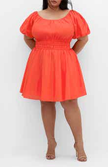 Lillian Puff Sleeve Cotton Fit & Flare Dress