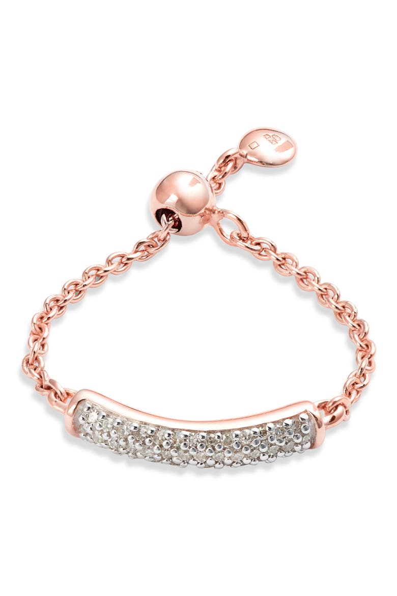 Fiji Bar Friendship Diamond Chain Ring, Main, color, ROSE GOLD/ DIAMOND