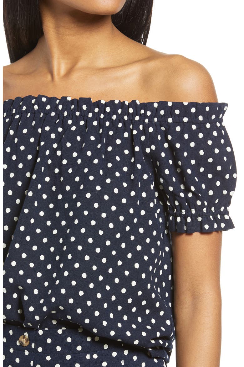 Off the Shoulder Top, Alternate, color, NAVY BLAZER AOP BIRCH DOT