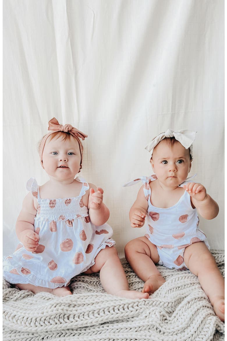 Polka Dot Organic Cotton Tie Shoulder Romper, Alternate, color, ADOBE DOT