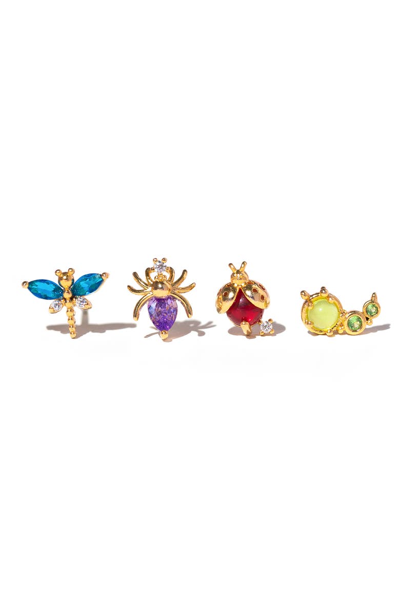 Bug Me Set of 4 Assorted Single Stud Earrings, Main, color, GOLD