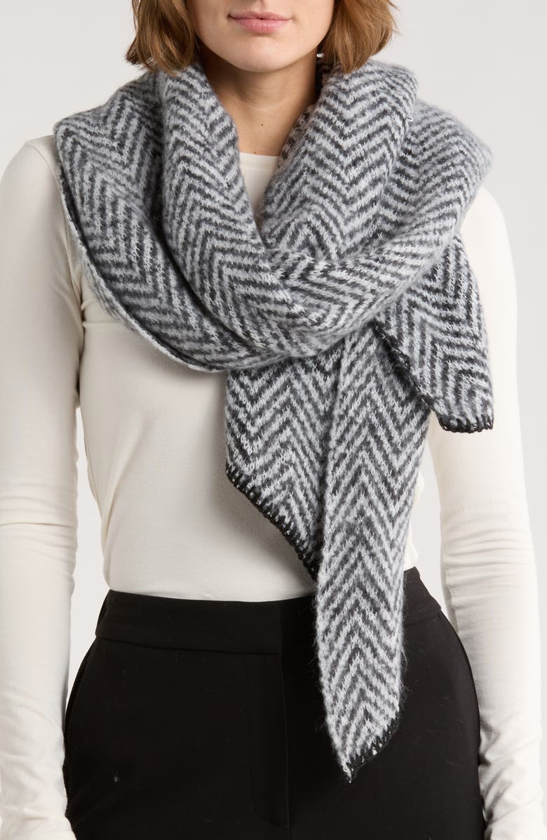 MODENA Herringbone Asymmetric Scarf, Main, color, Black/White