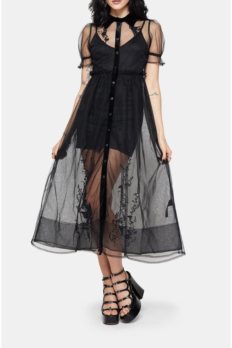Aria Embroidered Tulle Shirt Dress, Main, color, Black