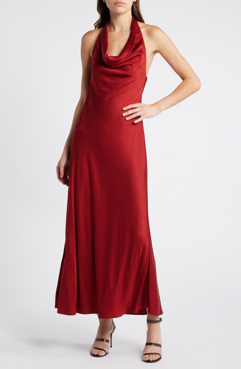 Ennis Satin Halter Midi Dress