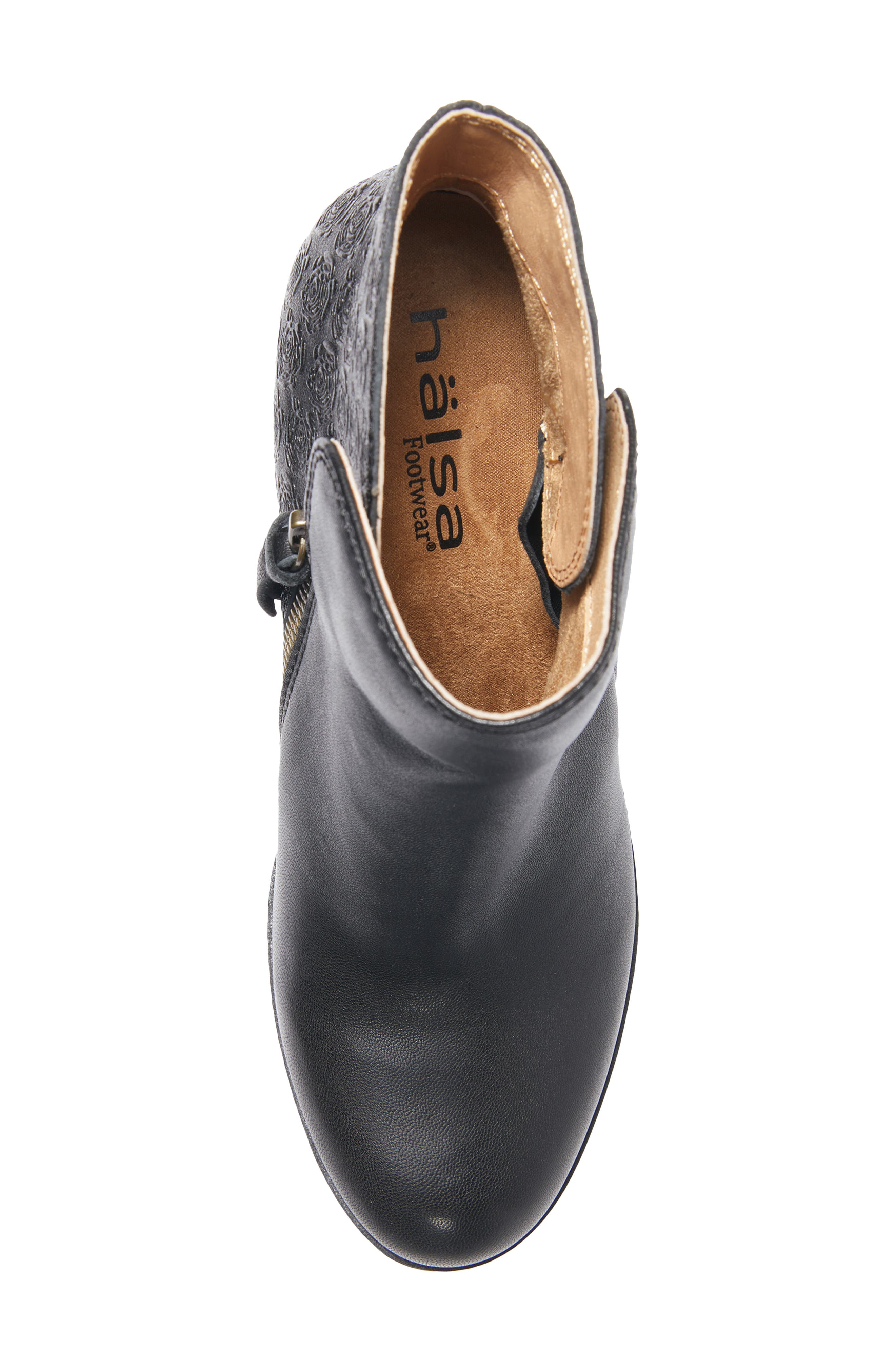 Hälsa Footwear Rea Floral Embossed Leather Bootie, Alternate, color, Black