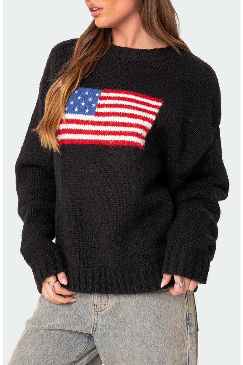 USA Oversize Chunky Sweater, Alternate, color, BLACK