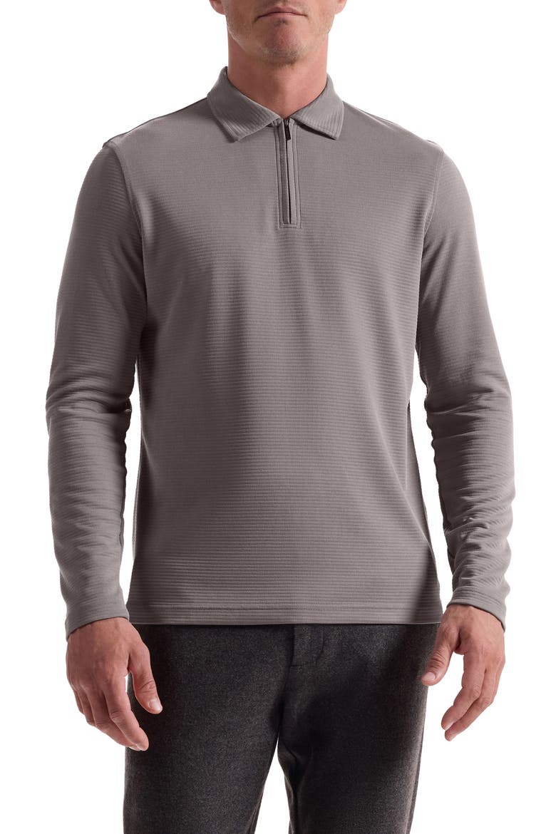 Ottoman Rib Half Zip Long Sleeve Polo, Main, color, WALNUT