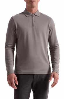Bugatchi Ottoman Rib Half Zip Long Sleeve Polo