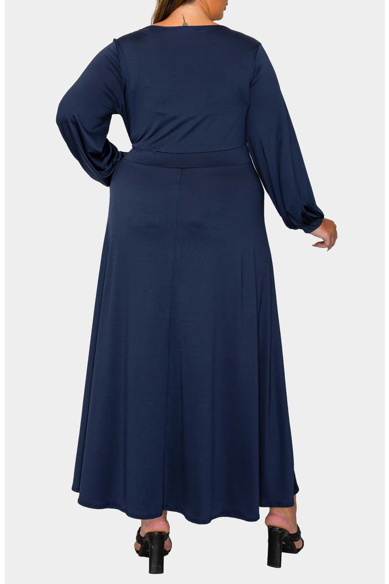 Sophia Surplice Neck Long Sleeve Satin Maxi Dress, Alternate, color, NAVY