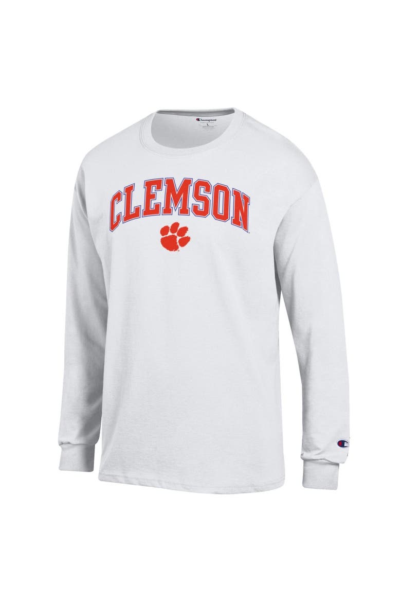 Men's Champion  White Clemson Tigers Arch Over Logo Long Sleeve T-Shirt, Alternate, color, White