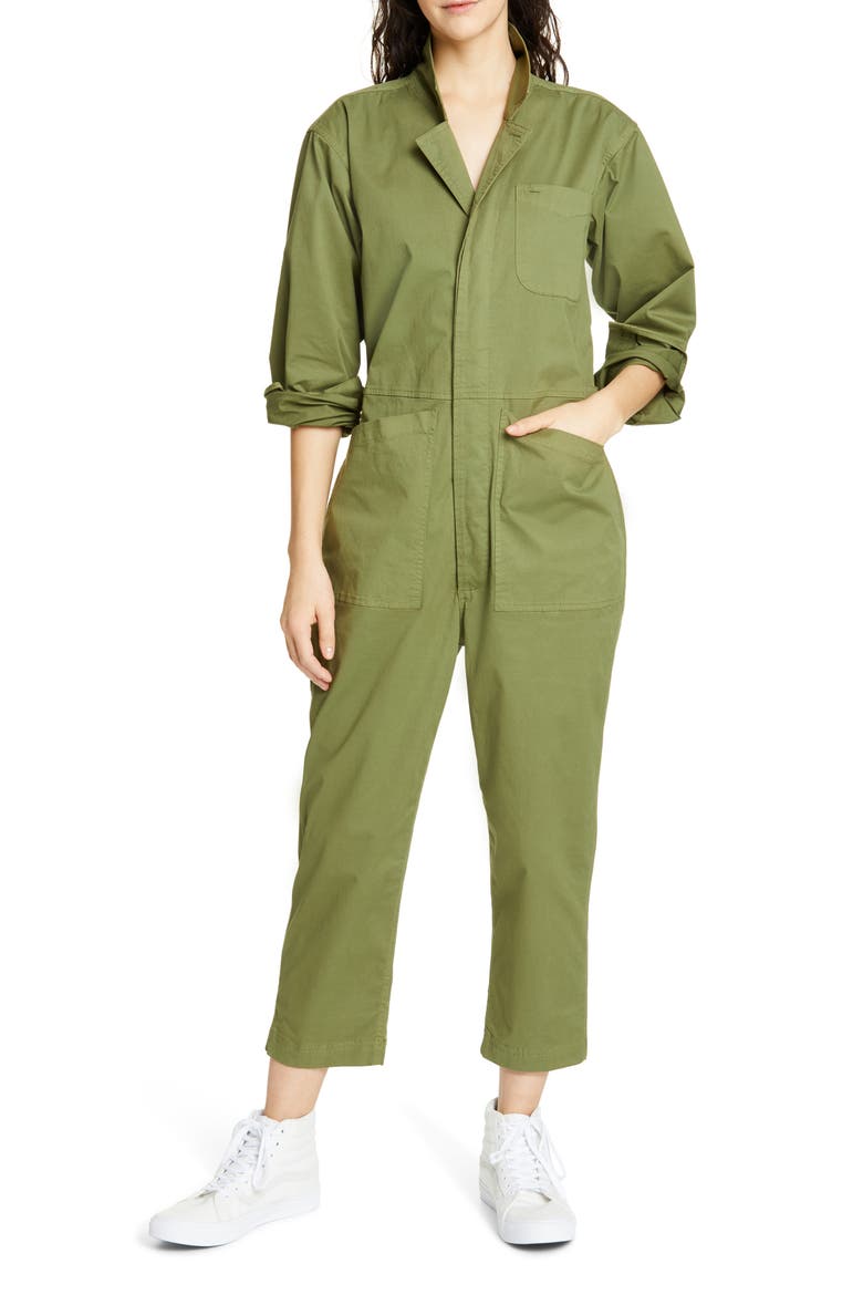 Stretch Cotton Jumpsuit, Main, color, ARMY GREEN