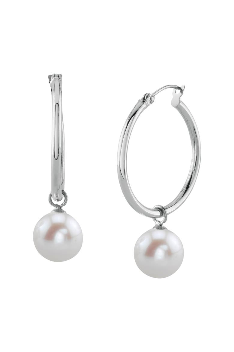 Freshwater Pearl Hoop Leane Dangling Earrings, Main, color, White Gold