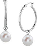 The Pearl Source Freshwater Pearl Hoop Leane Dangling Earrings