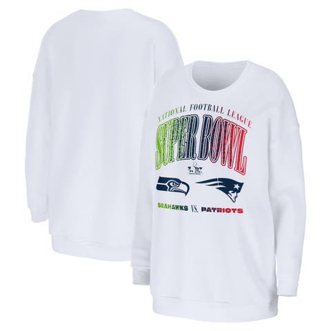 Women's WEAR by Erin Andrews  White New England Patriots vs. Seattle Seahawks Super Bowl LX Matchup Sweatshirt