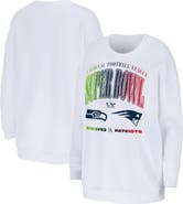WEAR by Erin Andrews Women's WEAR by Erin Andrews  White New England Patriots vs. Seattle Seahawks Super Bowl LX Matchup Sweatshirt