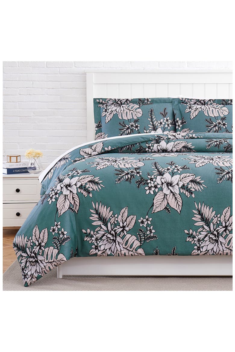 Premium Collection 300 Thread Count 100% Cotton Sateen Duvet Cover Set, Alternate, color, FLORA GREEN