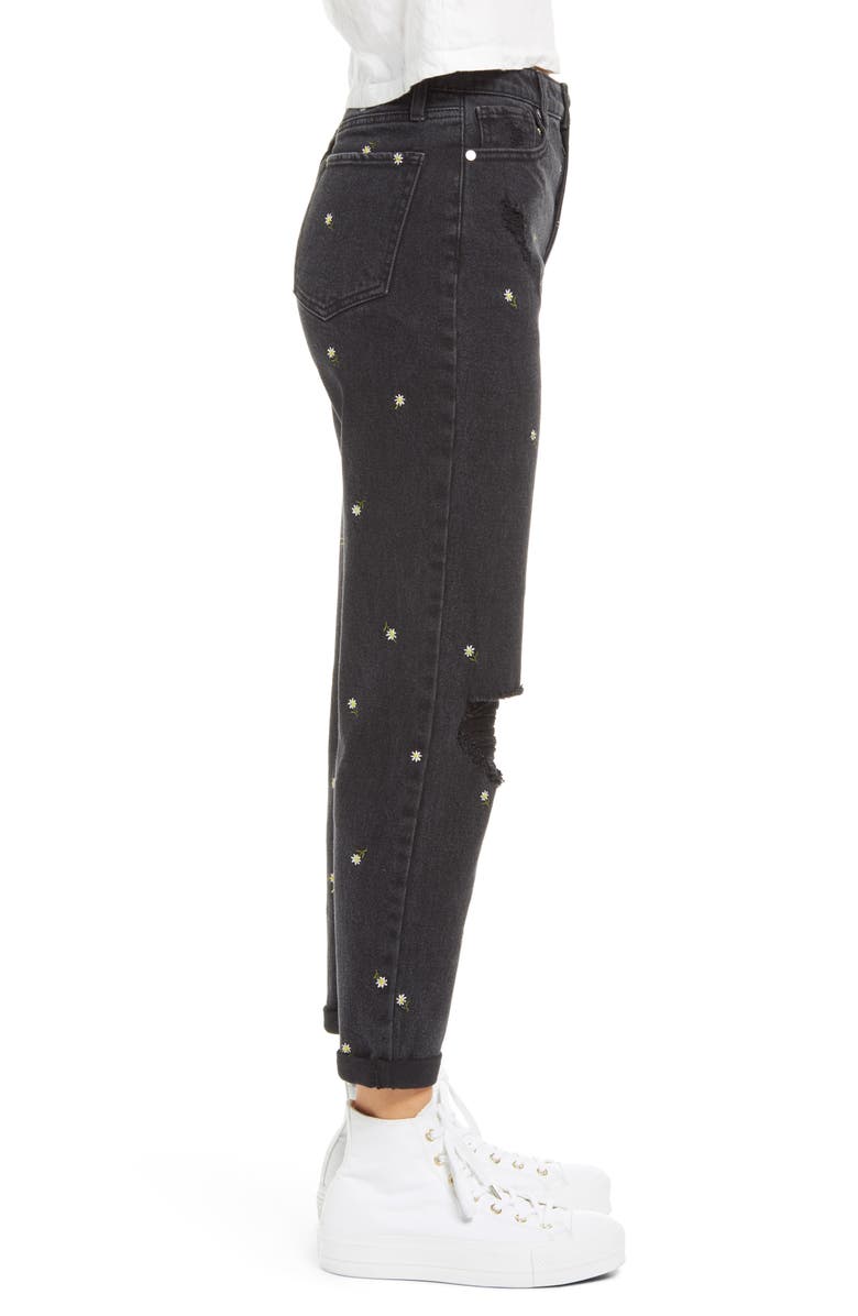 Tinsel Daisy Embroidered Ripped High Waist Mom Jeans, Alternate, color, 