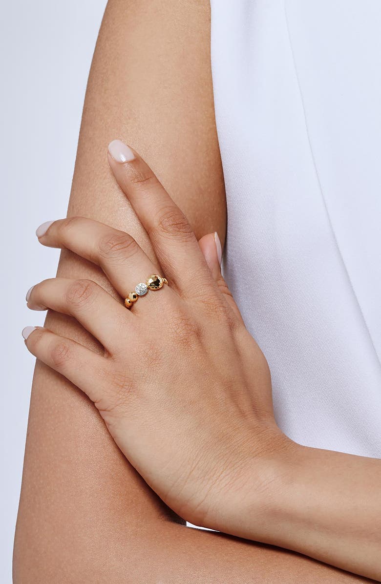 John Hardy Dot Hammered 18K Gold & Diamond Pavé Ring, Alternate, color,