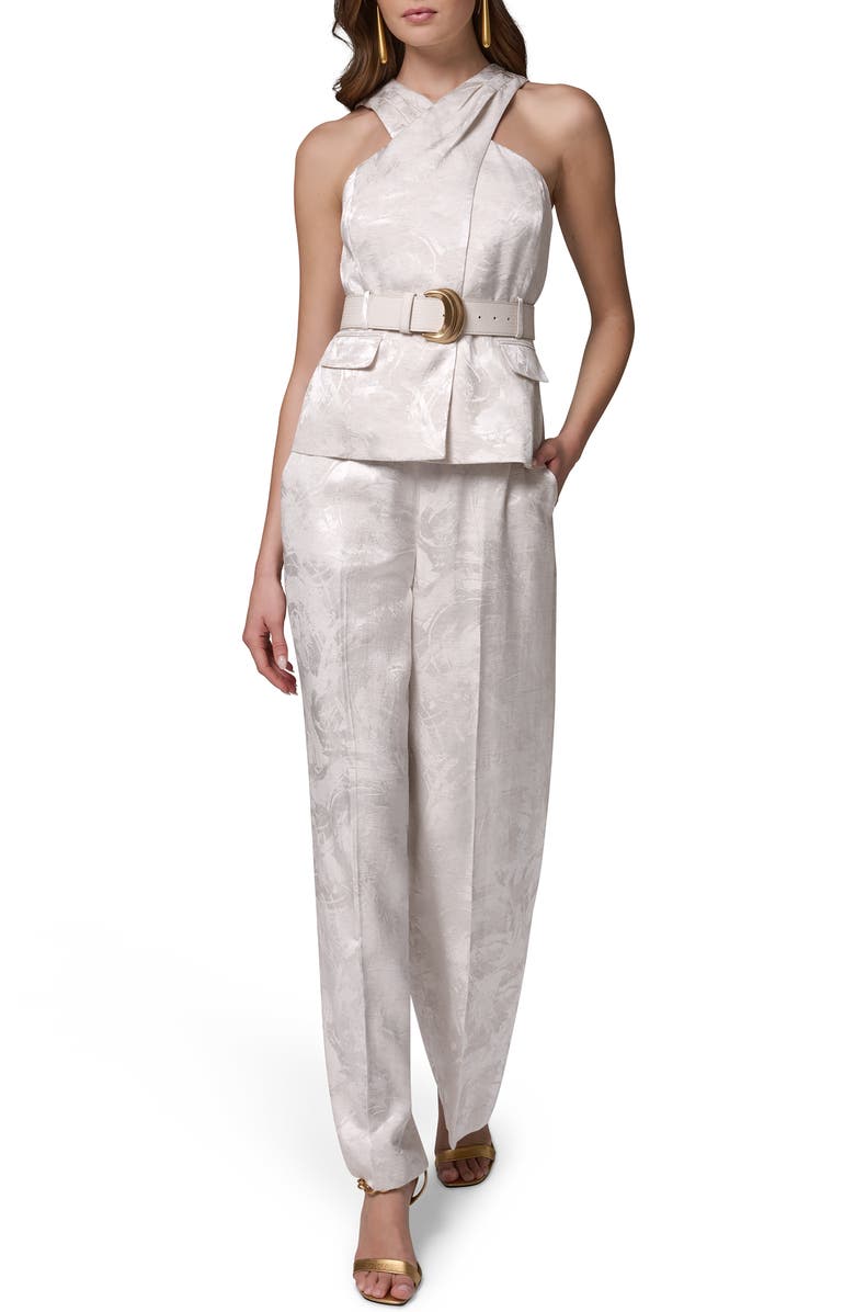 Donna Karan New York Jacquard Crossover Belted Sleeveless Top, Alternate, color, 