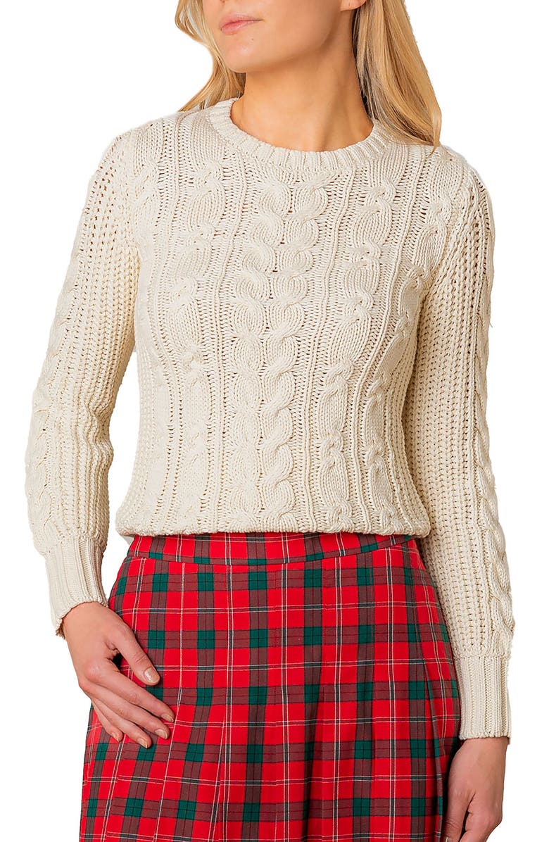 Hope & Henry Organic Peasant Sleeve Cable Sweater, Main, color, Ivory