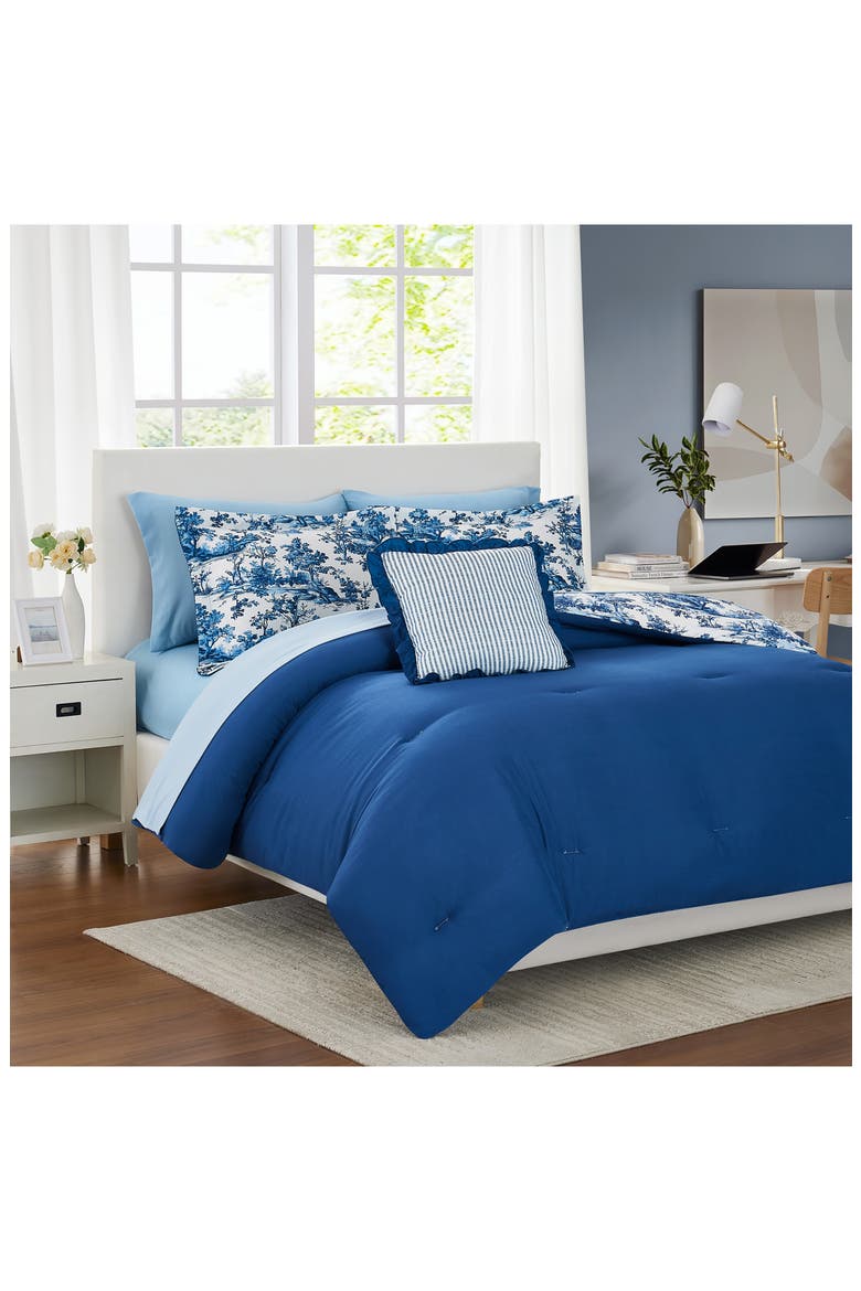 Shaya Toile Microfiber Comforter Set, Alternate, color, BLUE