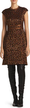 ST. JOHN Sequin Leopard Jacquard Cap Sleeve Dress