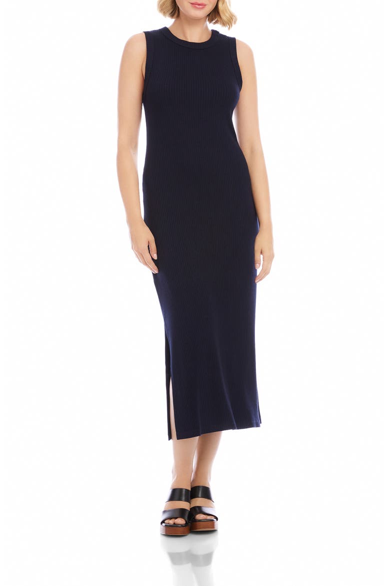 Rib Column Midi Dress, Main, color, NAVY