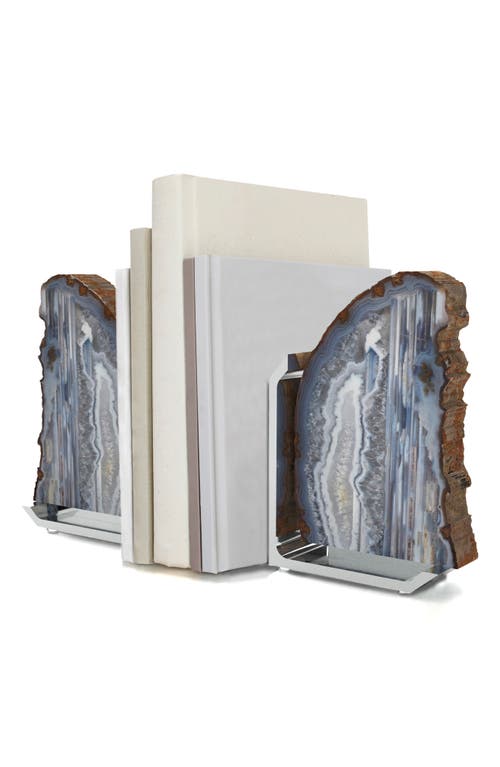 Anna New York Fim Agate Bookends In Brown Grey And Silver