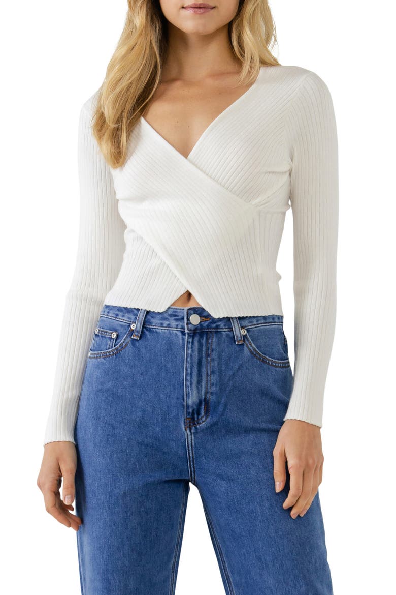 Wrap Front Rib Sweater, Alternate, color, WHITE