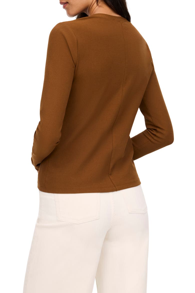 Ribbed Crewneck Cardigan, Alternate, color, BRANDY