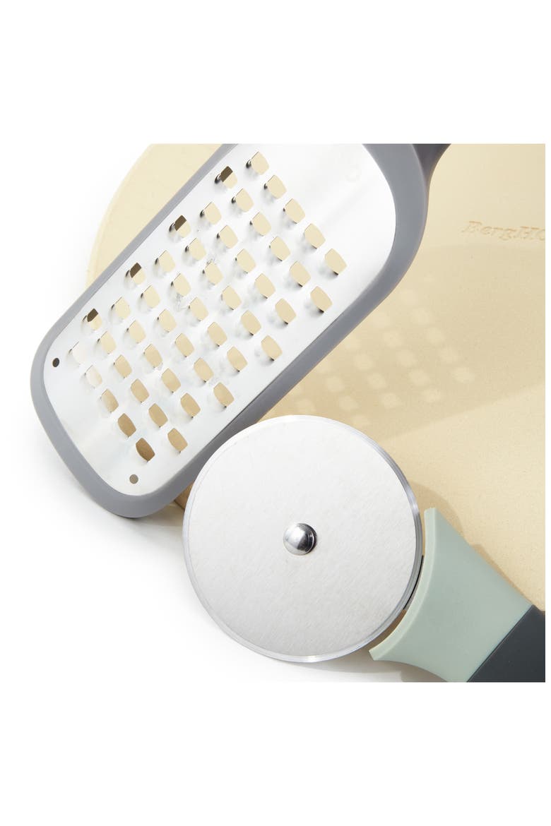 Leo 14-Inch Pizza Stone, Paddle Grater & Cutter Set, Alternate, color, SILVER