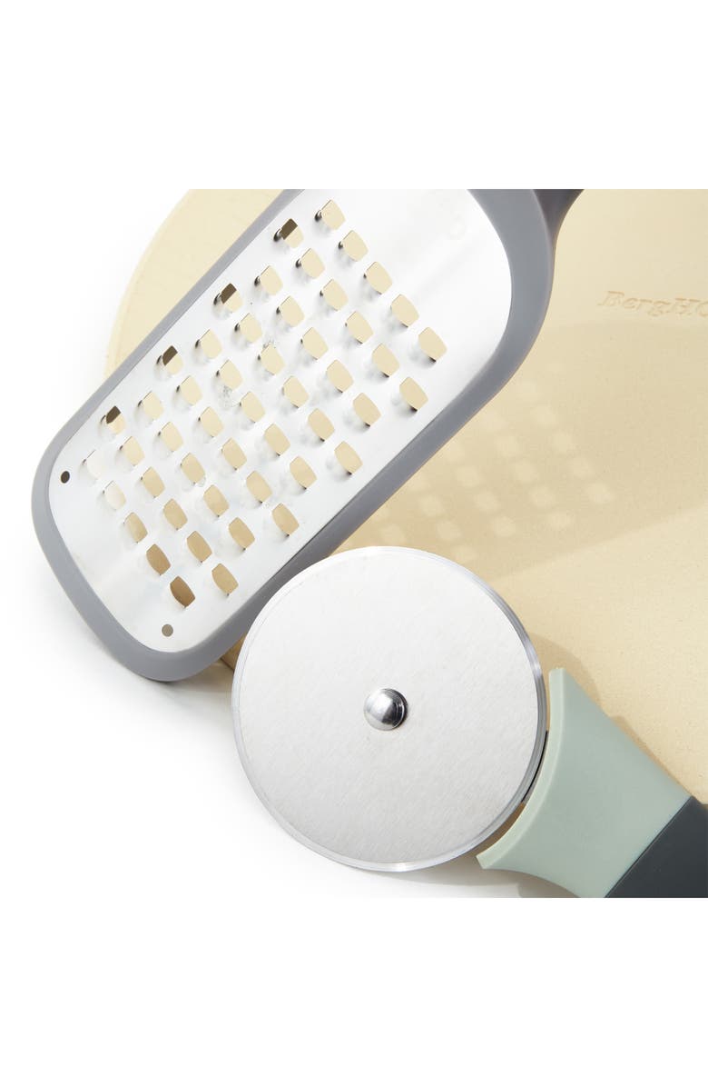 BergHOFF Leo 14-Inch Pizza Stone, Paddle Grater & Cutter Set, Alternate, color, Silver