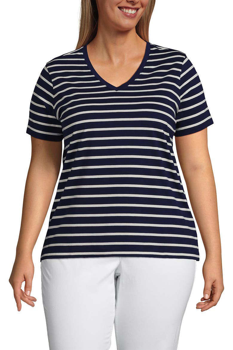 Supima Cotton V-neck T-Shirt, Main, color, Deep Sea Navy Breton Stripe