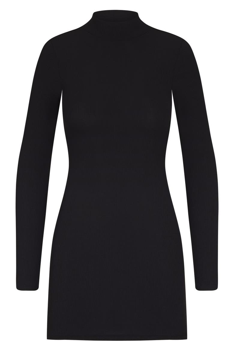 Soft Lounge Mock Neck Long Sleeve Minidress, Alternate, color, ONYX