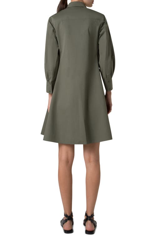 Akris Punto Long-sleeve Heavy Cotton Poplin Mini Shirtdress In Laurel