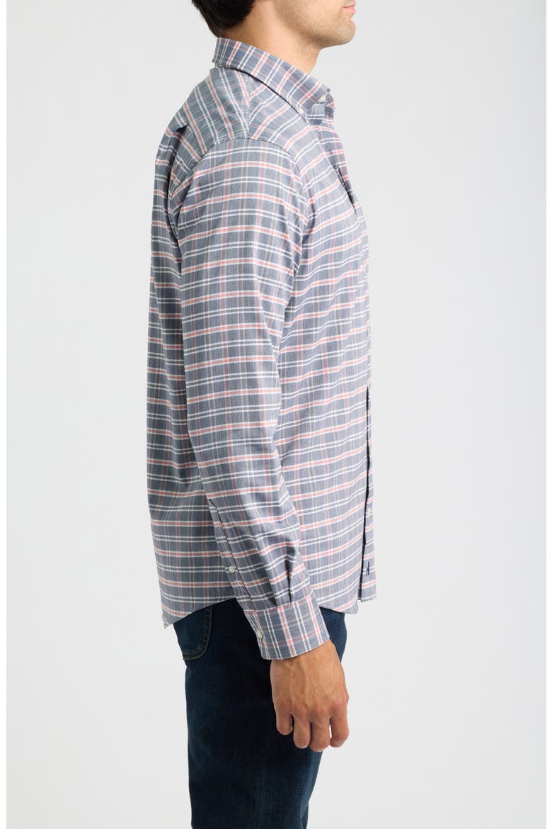 Basswood Plaid Performance Long Sleeve Button Down Shirt, Alternate, color, NAVY