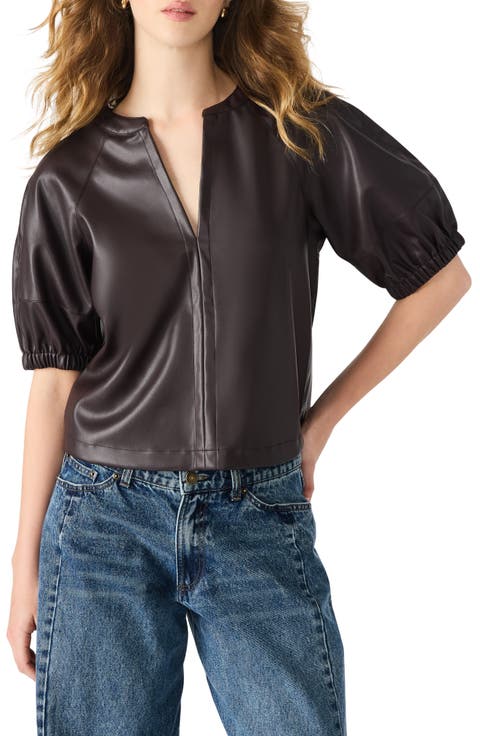 Roxanne Short Sleeve Faux Leather Top