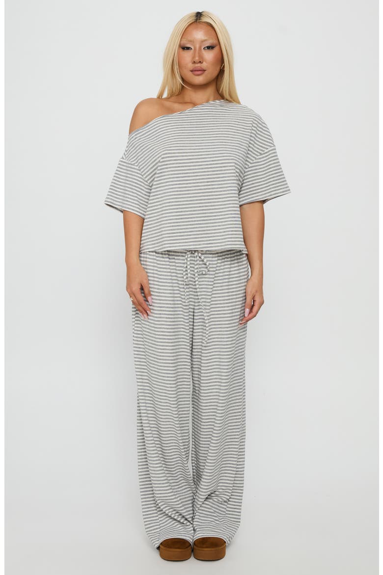 Tobie One-Shoulder Top & Pants Sleep Set, Alternate, color, GREY STRIPE