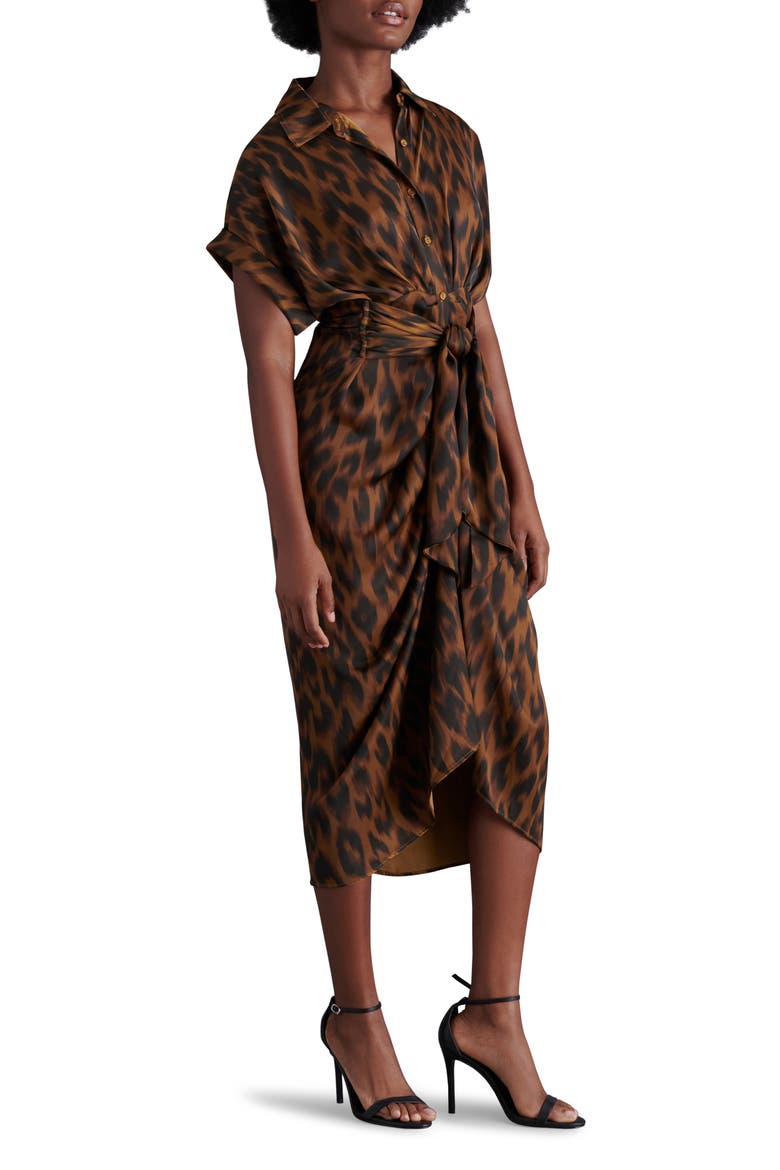 Tori Leopard Print Washed Satin Shirtdress, Alternate, color, TOFFEE