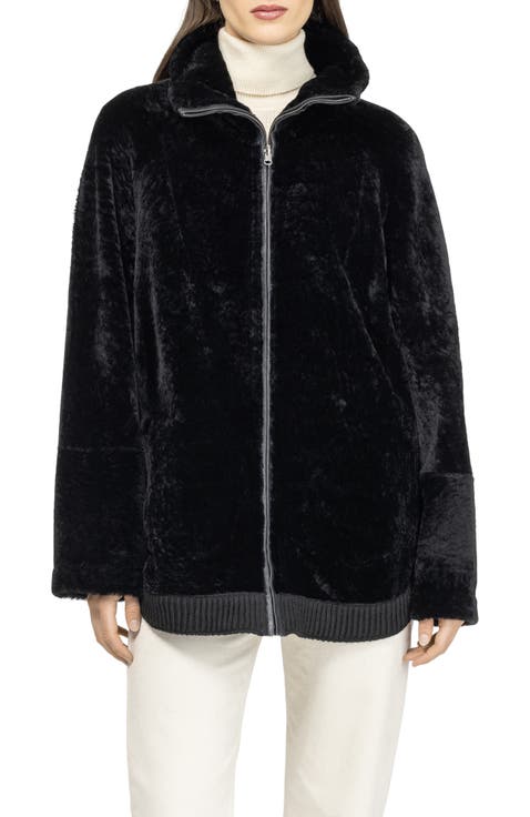 Reversible Genuine Shearling Jacket, Stand Collar