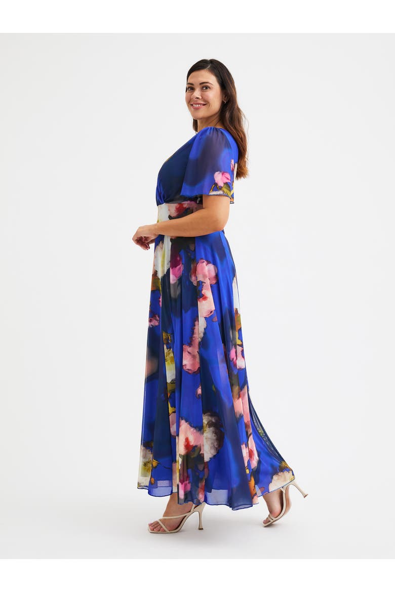 Isabelle Printed Angel Sleeve Maxi Dress, Alternate, color, Royal Abstract Floral