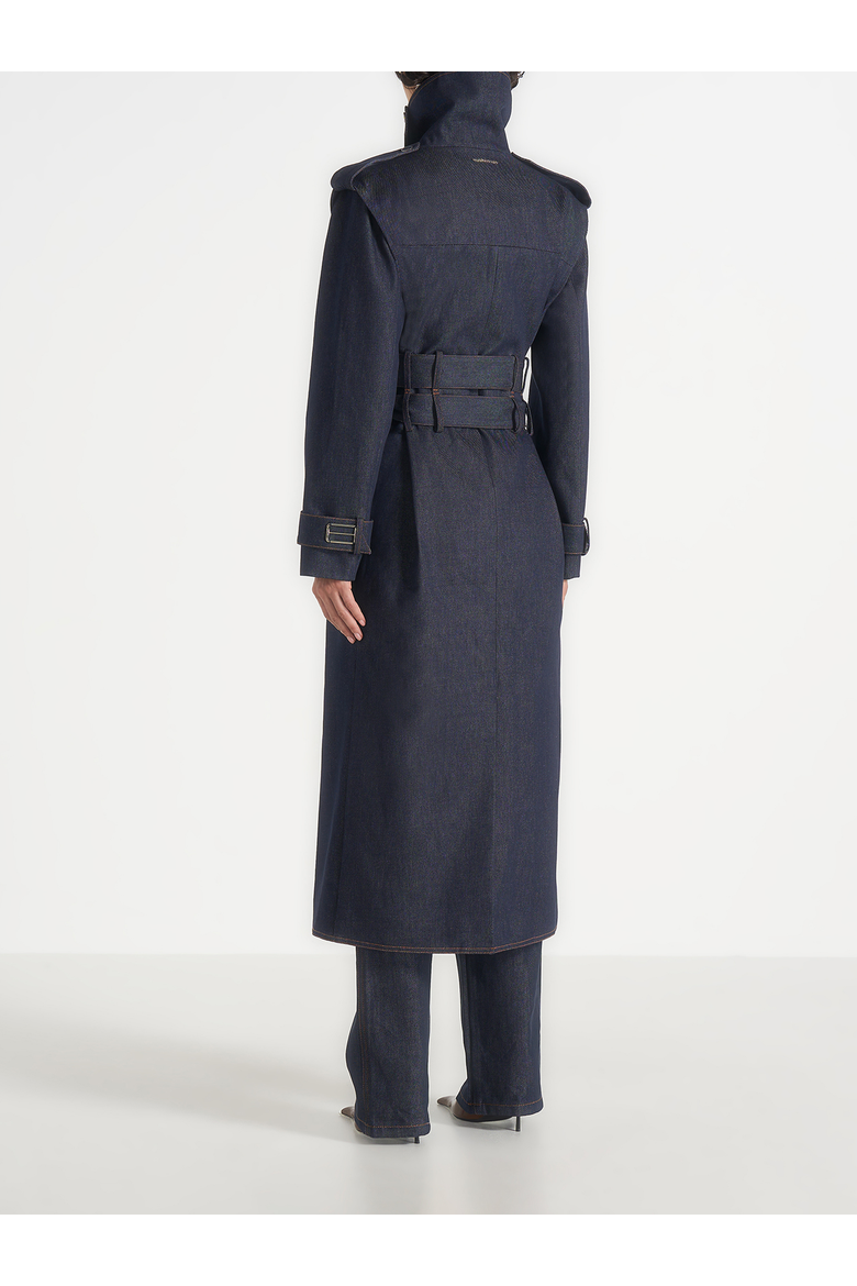 Esther Denim Trench Coat With Double Belt, Alternate, color, Indigo