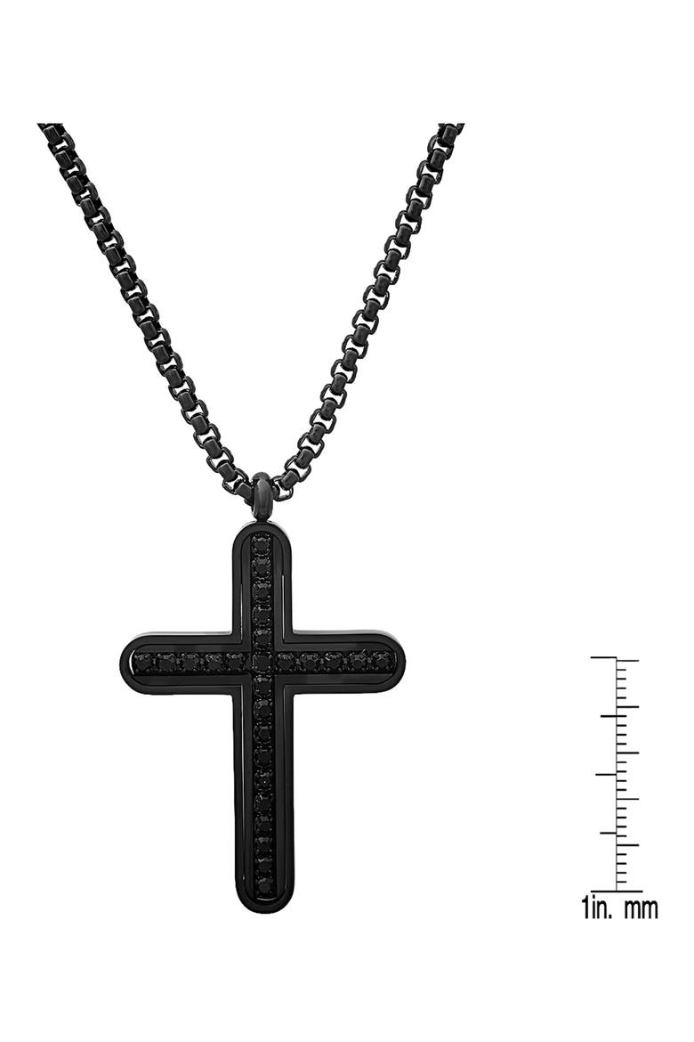 Men's Black Stainless Steel Cubic Zirconia Cross Pendant Necklace, Alternate, color, BLACK