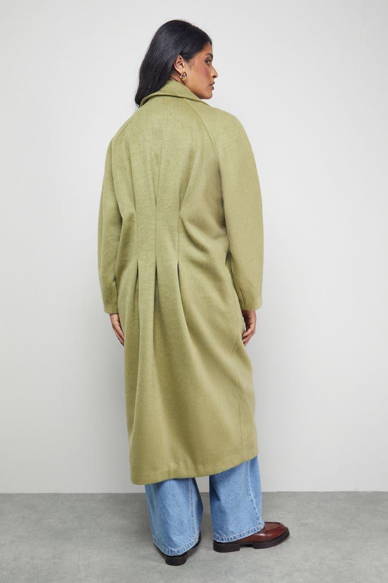 Oversized Pleat Back Detail Maxi Coat, Alternate, color, Green