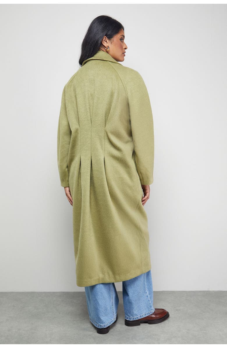 Warehouse Oversized Pleat Back Detail Maxi Coat, Alternate, color, Green
