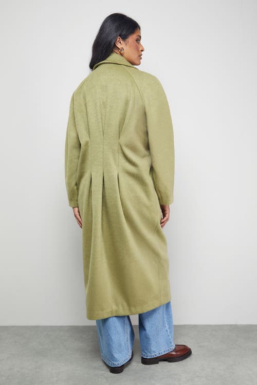 Warehouse Oversized Pleat Back Detail Maxi Coat In Green