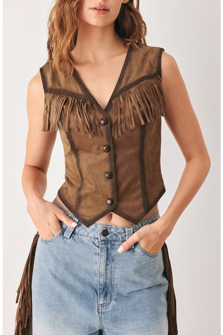 Fringe Faux Suede Vest, Main, color, BROWN