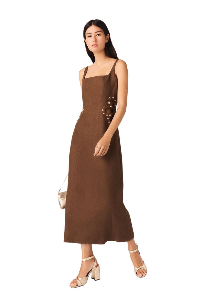 Linen blend maxi dress, Alternate, color, Brown